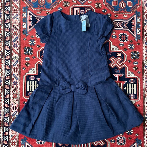 NWT Jacadi Paris Classic & Elegant Pleated Drop Waist Dress Navy Blue - Picture 9 of 14